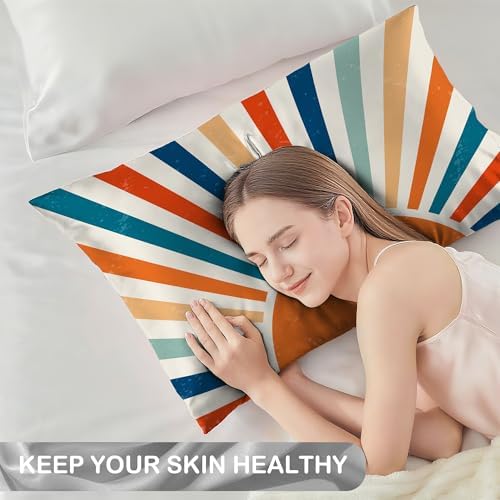 1 Pack Satin Pillowcase for Hair and Skin Retro Colourful Sunset
