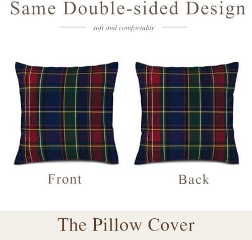 Dark Plaid Pillow Cover Navy Green Tartan 22x22 Inch Set of 2 Cotton