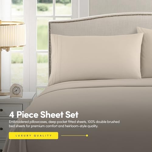 Supreme Collection Twin Sheet Set - 3 Piece Set, Beige Cream, Extra