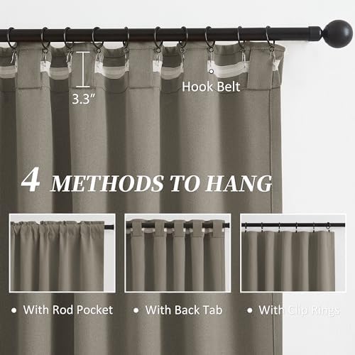 KEQIAOSUOCAI Taupe Blackout Curtains 96 Inches Long 2 Panels Back Tab