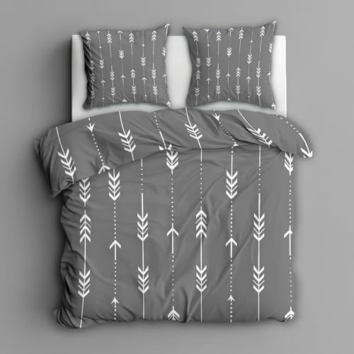 Gray Modern Duvet Cover Full Size, Minimalist Boho Stripe Reversible