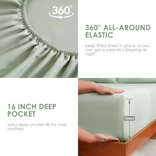 JSD Sage Green Full Microfiber Sheet Set Side Pocket, Deep Pocket with