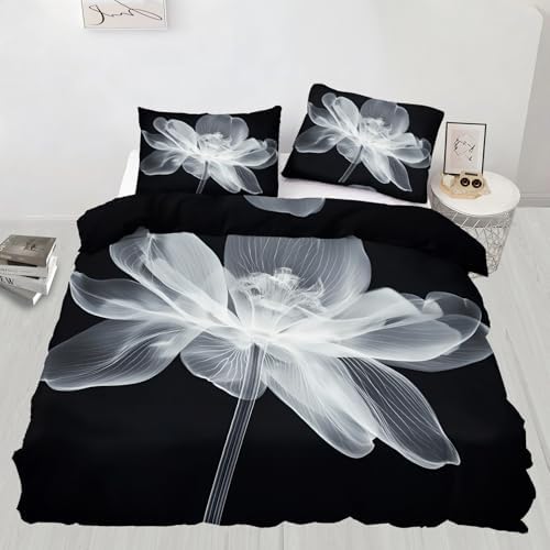 Flowers Bedding Sets Queen, Gray Floral Duvet Cover, Minimalist