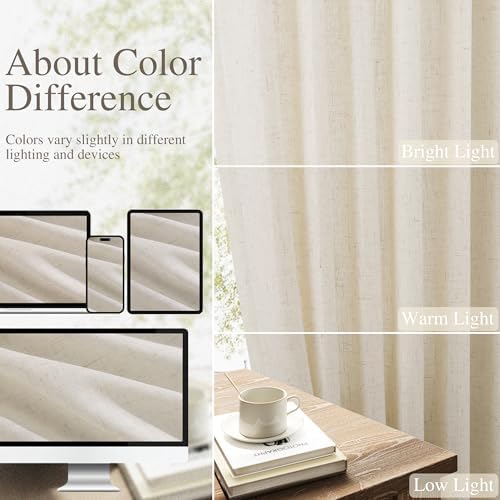 Nanspring Extra Long Linen Curtains 120 Inch Hook Belt Beige Cream 2