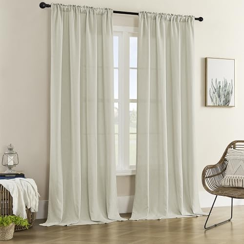 DONREN Linen Blend Back Tab Curtains Semi Sheer 50 x 108 Inch Natural