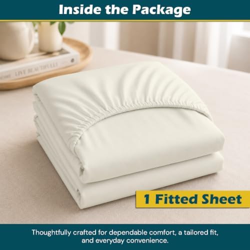 Full Size Fitted Sheet Soft Microfiber 15 Inch Deep Pocket, Ivory