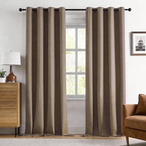 KangBang Brown Blackout Linen Curtains 108 Inches Long 9FT 2 Panels