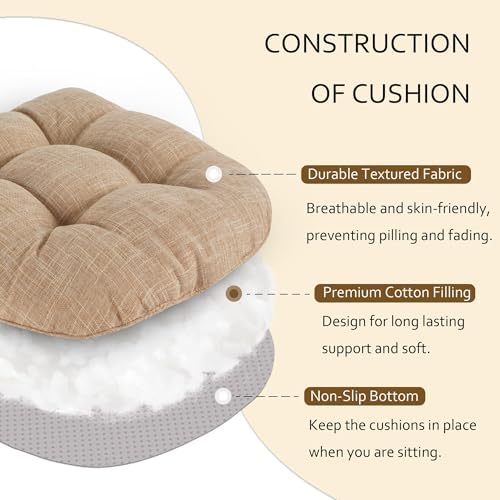 ELFJOY Chair Cushions for Dining Chairs 18" x 18" x 3" Set of 4 Khaki