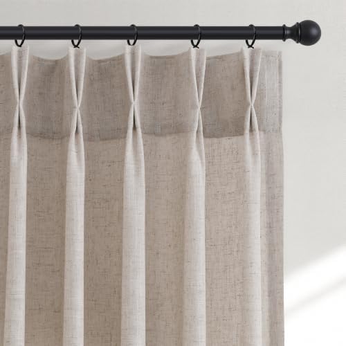 Hokibero Oatmeal Pinch Pleated Linen Curtains 84 Inch Long for Living