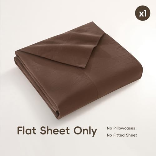 MOOMEE Flat Sheet Only 100% Washed Cotton Linen-Like Queen