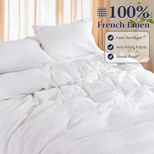 Shilucheng 100% Linen King Duvet Cover Set, White