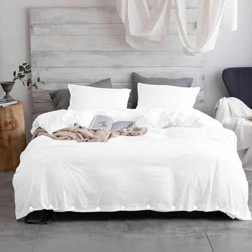 1 Piece Button Closure Duvet Cover Set with White Buttons, Soft & Easy