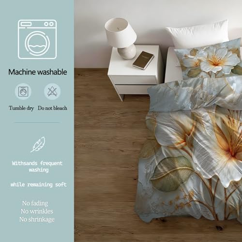 Set Microfiber Duvet Cover King Size, Modern Style Flower Leaf Relief