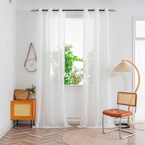 Ivory Sheer Curtains 96 Inches Long, Grommet Semi-Transparent Light