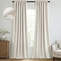 MIULEE 100% Blackout Back Tab Pleat Linen Curtains 50" Wx120 L,Birch