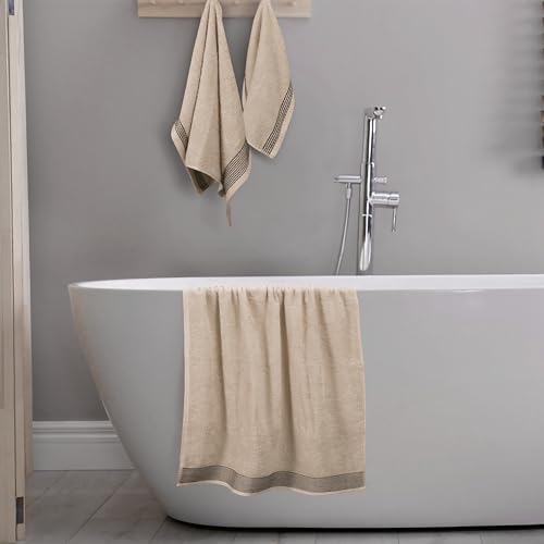 Belizzi Home 100% Cotton 3 Piece Towel Set, Bath, Hand, Washcloth, Tan