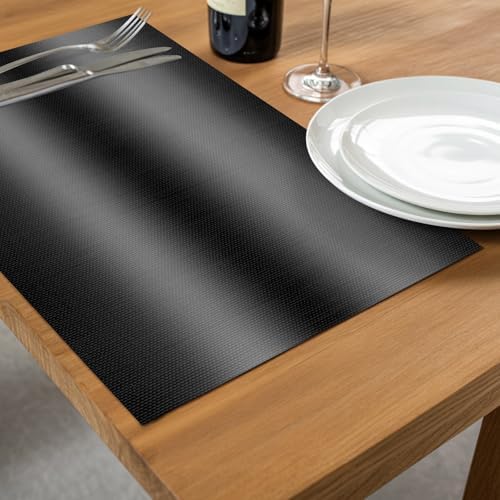Black Ombre Placemats Set of 6, Washable PVC Kitchen Table Mats Place