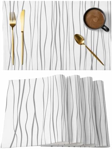 Gray Placemats Set of 8, Cotton Linen Fabric Place Mats, Abstract