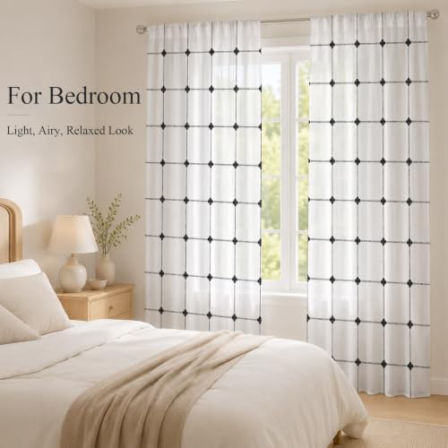 T&H XHome Minimalist Sheer Curtains 108 Inch Long 2 Panels Buffalo