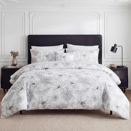 MOVE OVER 100% Cotton Floral Duvet Cover Set Queen Size, Ink Style