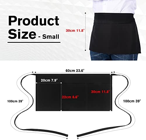 Jubatus 3 Pack 100% Cotton Server Apron with 3 Pockets for Women Men