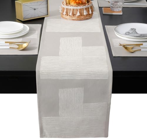 Modern Lines Table Mats Set of 6 with Table Runner 90 Inches Long,Boho