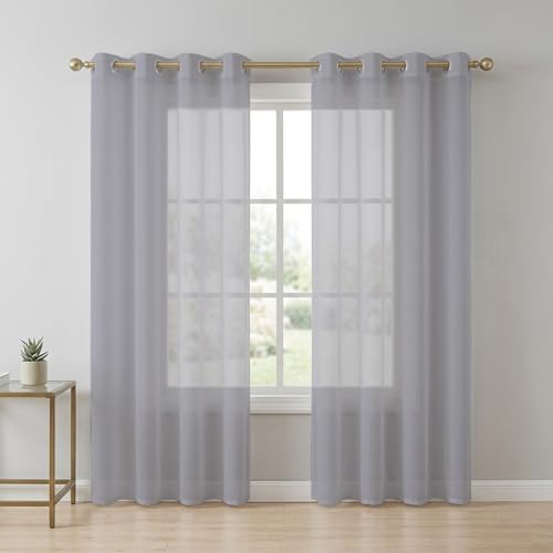 Solid Color Sheer Curtains for Living Room 63 inch Length 2 Panels
