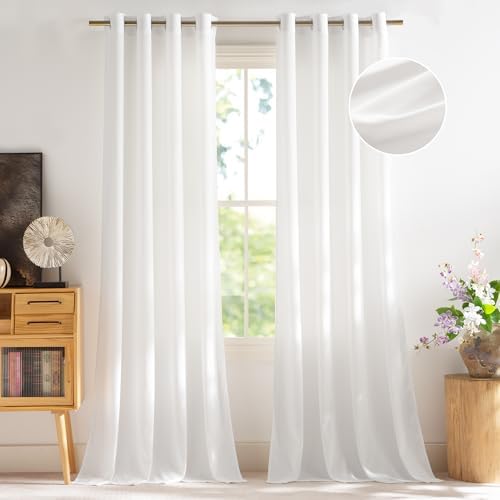 NICETOWN White Privacy Sheer Curtains 96 inches Long for Living Room