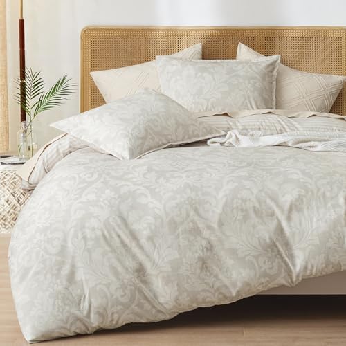PHF Ultra Soft Floral Duvet Cover Queen Size, 90"x90", Paisley-Beige