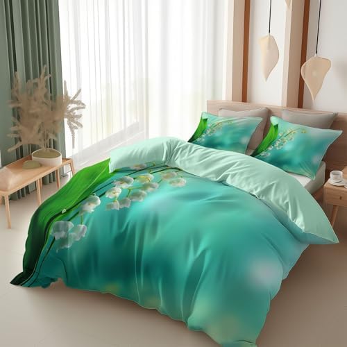 King Duvet Cover Set Lily of The Valley Soft Microfiber Reversible