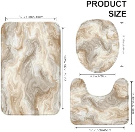 Marbled Beige Bathroom Mat Sets 3 Piece, Elegant Neutral Abstract