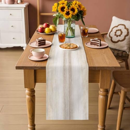 Khaki Table Runner 72 inches Long Abstract Light Beige Ombre Linen