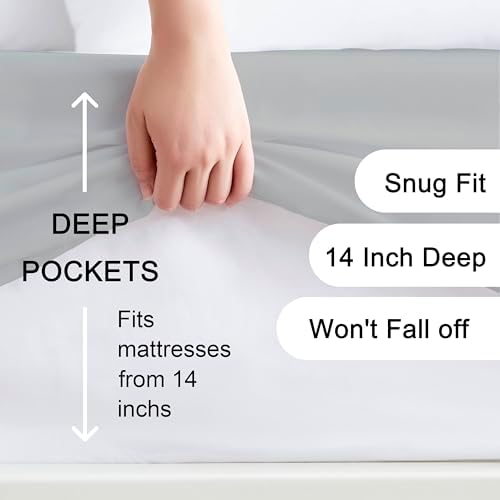 Hotella California King Size Fitted Sheet,14" Deep Pocket Gray Sheet