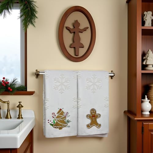 2 Pack Christmas Gingerbread Hand Towels 100% Cotton Jacquard