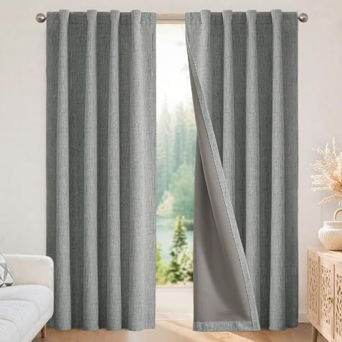 Joydeco 100% Blackout Curtains for Bedroom, Natural Linen Curtains