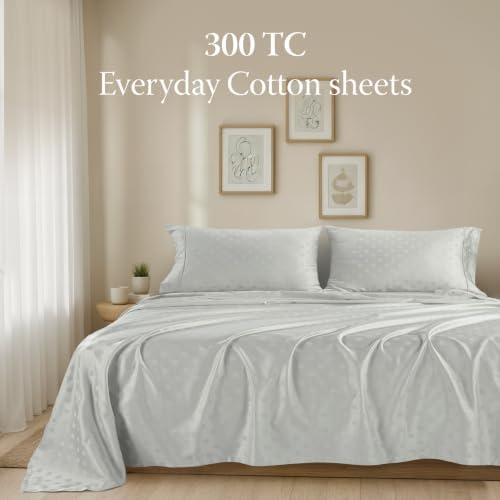Threadmill 300TC Cotton King Sheet Set, Sateen, Damask, Light Grey