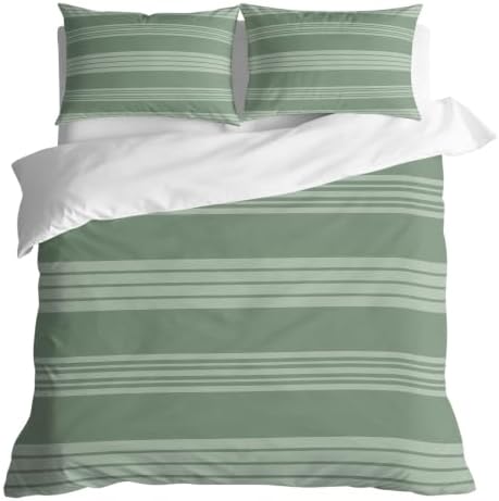 Duvet Cover Cal King Size 3 Piece Bedding Set, Sage Green Stripe
