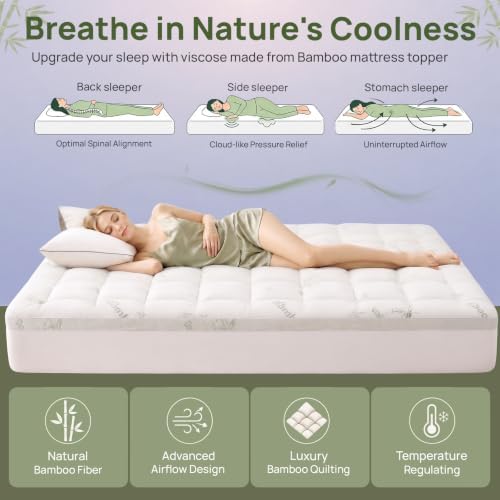 Queen Mattress Topper, 1200 GSM Viscose Derived from Bamboo Pillow-Top