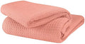 GLAMBURG 100% Cotton Thermal Blanket, Breathable Waffle Blanket, Queen