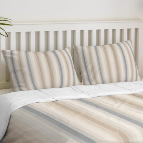 Duvet Cover Queen Size, Brown Gray Striped 3-Piece Bedding
