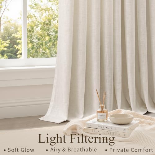 Hokibero Cream Grommet Linen Curtains 120 Inches Long for Living Room