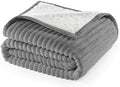 Corduroy Velvet Plush Ribbed Throw Blanket with Ultra-Soft Sherpa