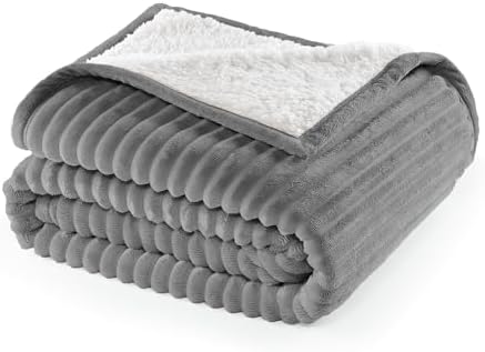 Corduroy Velvet Plush Ribbed Throw Blanket with Ultra-Soft Sherpa