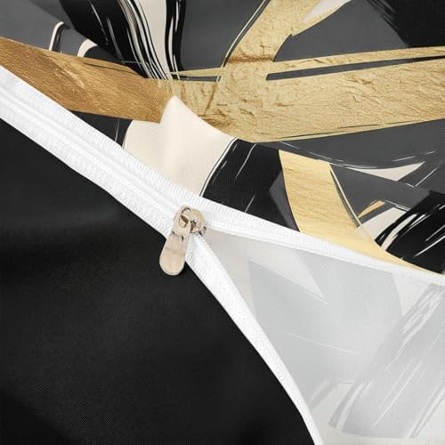 Feelyou Black Gray Gold Duvet Cover King Size Abstract Bedding Set for