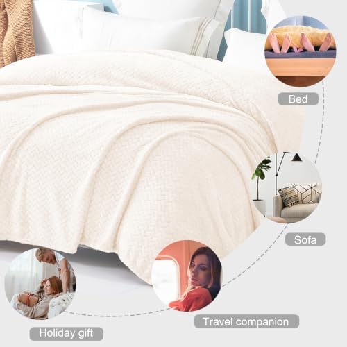 Exclusivo Mezcla Soft Fleece Bed Blanket King Size, 90”x104”, Off