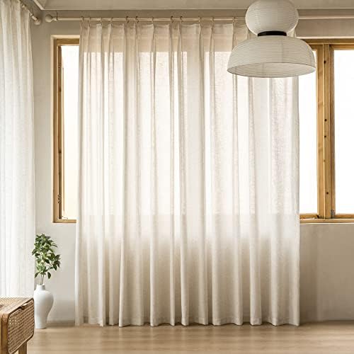 MAIHER Natural Linen Pinch Pleat Semi Sheer Curtains 120 Inches Long 1