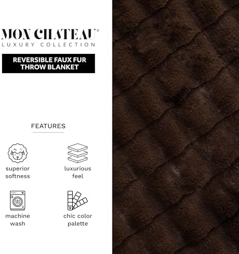 Mon Chateau 60" x 70" Hearthside Faux Fur Throw Blanket, Chestnut