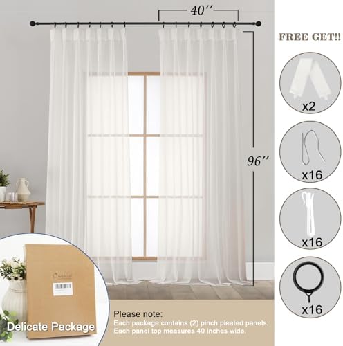 OWENIE Ivory Pinch Pleated Sheer Curtains for Living Room 96 Inch 2