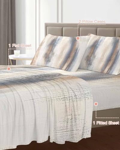 Beige Gray California King Bed Sheets,Breathable Cooling Sheet with