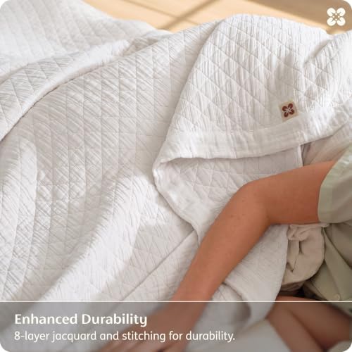 Bedsure PureWoven 100% Cotton Muslin Blanket 8-Layer, Queen, Off White